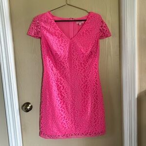 Lilly Pulitzer Erica Pink Barbiecore Metallic Lace Dress Women’s Size Small